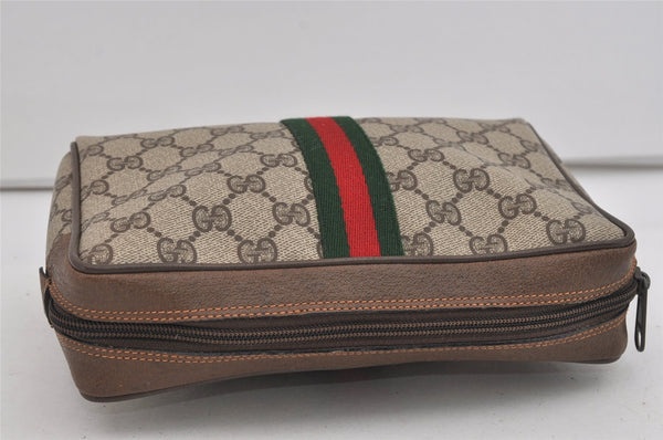 Authentic GUCCI Web Sherry Line Clutch Hand Bag GG PVC Leather Brown Junk 1055I