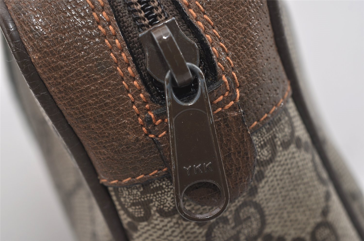 Authentic GUCCI Web Sherry Line Clutch Hand Bag GG PVC Leather Brown Junk 1055I