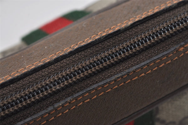 Authentic GUCCI Web Sherry Line Clutch Hand Bag GG PVC Leather Brown Junk 1055I