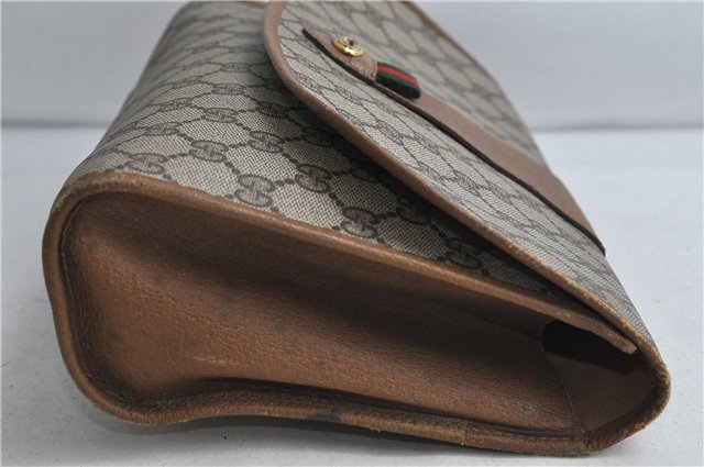 Authentic GUCCI Web Sherry Line Clutch Hand Bag Purse GG PVC Leather Brown 1057D