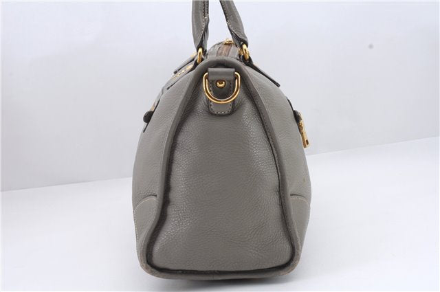 Authentic PRADA Cervo Leather 2Way Shoulder Hand Bag Purse Gray 1059D