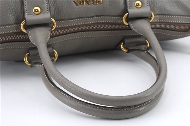 Authentic PRADA Cervo Leather 2Way Shoulder Hand Bag Purse Gray 1059D