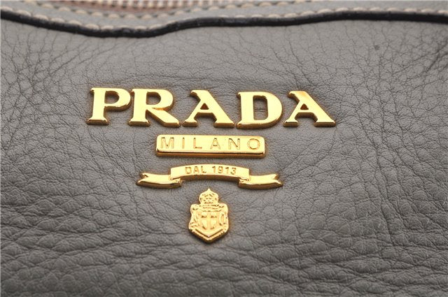 Authentic PRADA Cervo Leather 2Way Shoulder Hand Bag Purse Gray 1059D