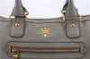 Authentic PRADA Cervo Leather 2Way Shoulder Hand Bag Purse Gray 1059D