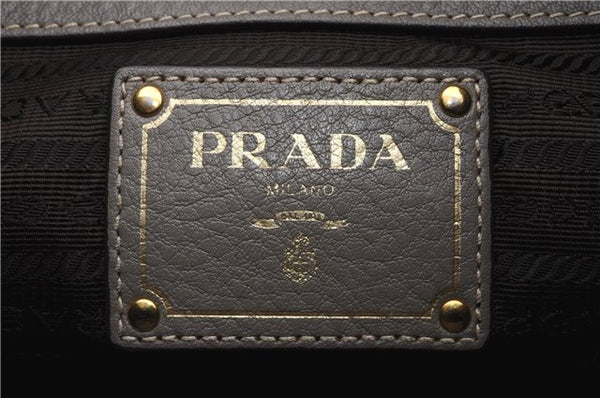 Authentic PRADA Cervo Leather 2Way Shoulder Hand Bag Purse Gray 1059D