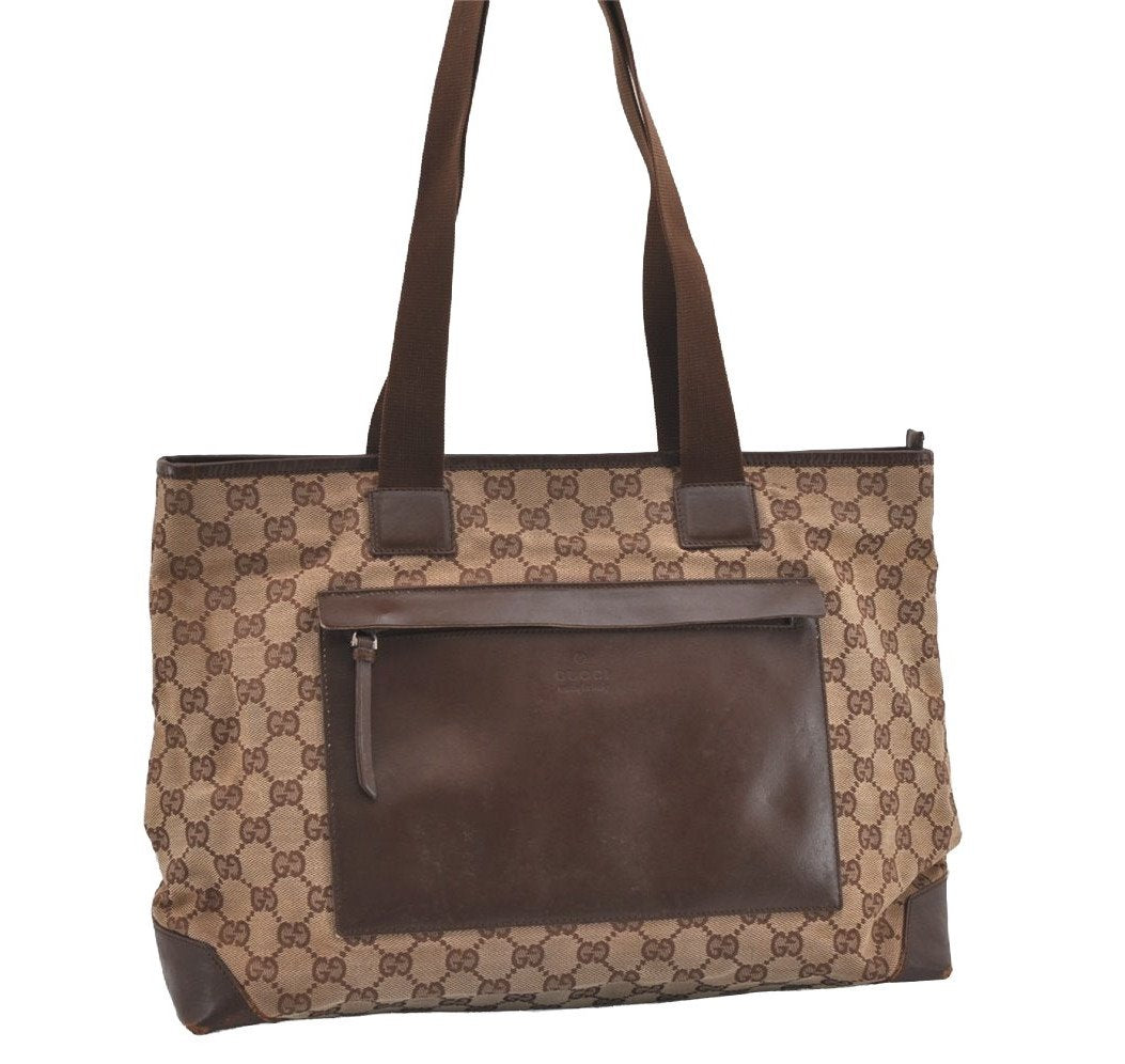 Authentic GUCCI Vintage Shoulder Tote Bag GG Canvas Leather 0190426 Brown 1059I
