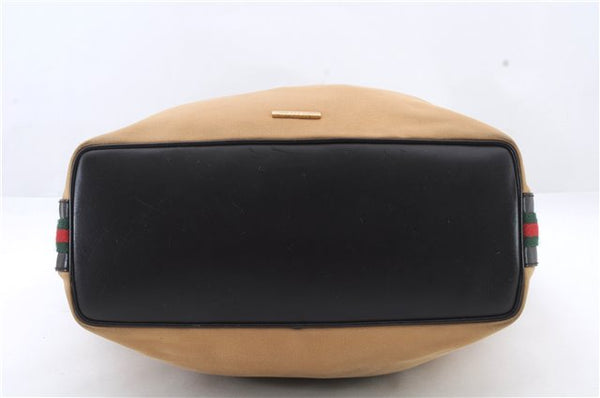 Authentic GUCCI Web Sherry Line Shoulder Bag Canvas Leather 0014287 Beige 1060D