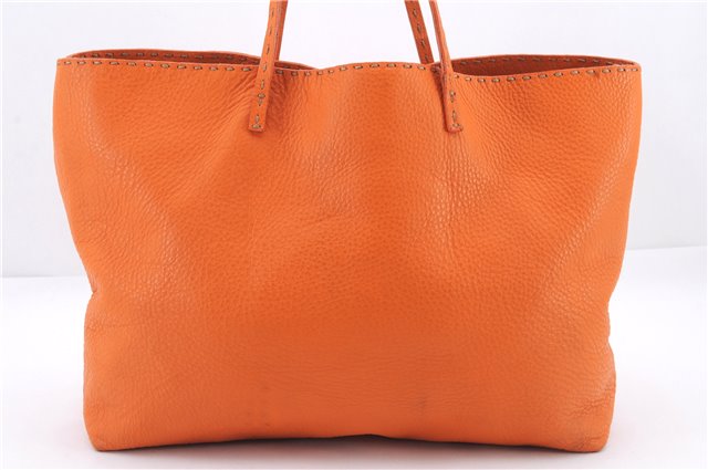 Authentic FENDI Selleria Shoulder Tote Bag Leather Orange 1061D