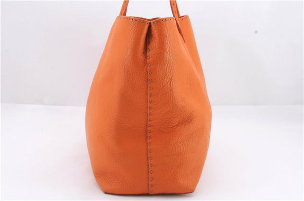 Authentic FENDI Selleria Shoulder Tote Bag Leather Orange 1061D