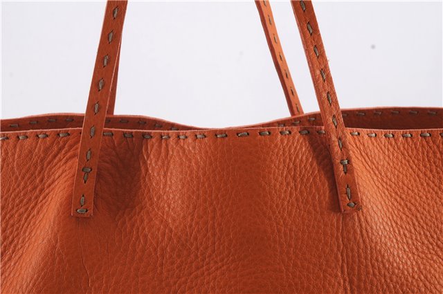 Authentic FENDI Selleria Shoulder Tote Bag Leather Orange 1061D