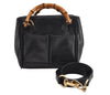 Authentic GUCCI Bamboo 2Way Hand Shoulder Cross Body Bag Leather Black 1062I