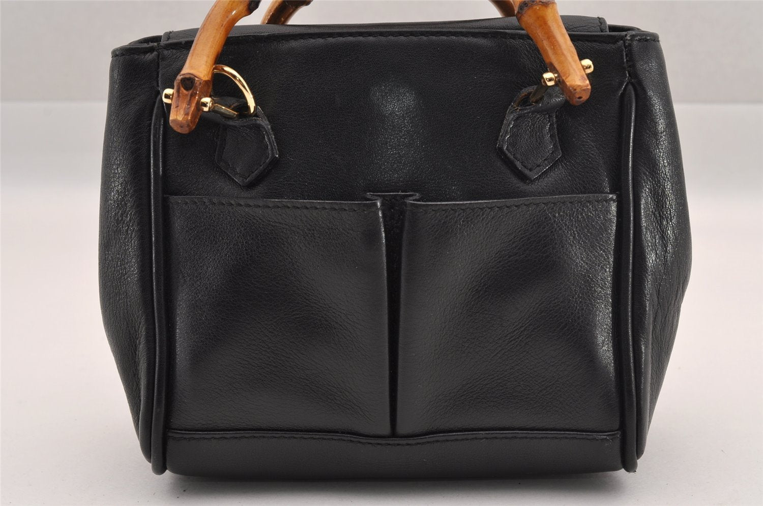Authentic GUCCI Bamboo 2Way Hand Shoulder Cross Body Bag Leather Black 1062I