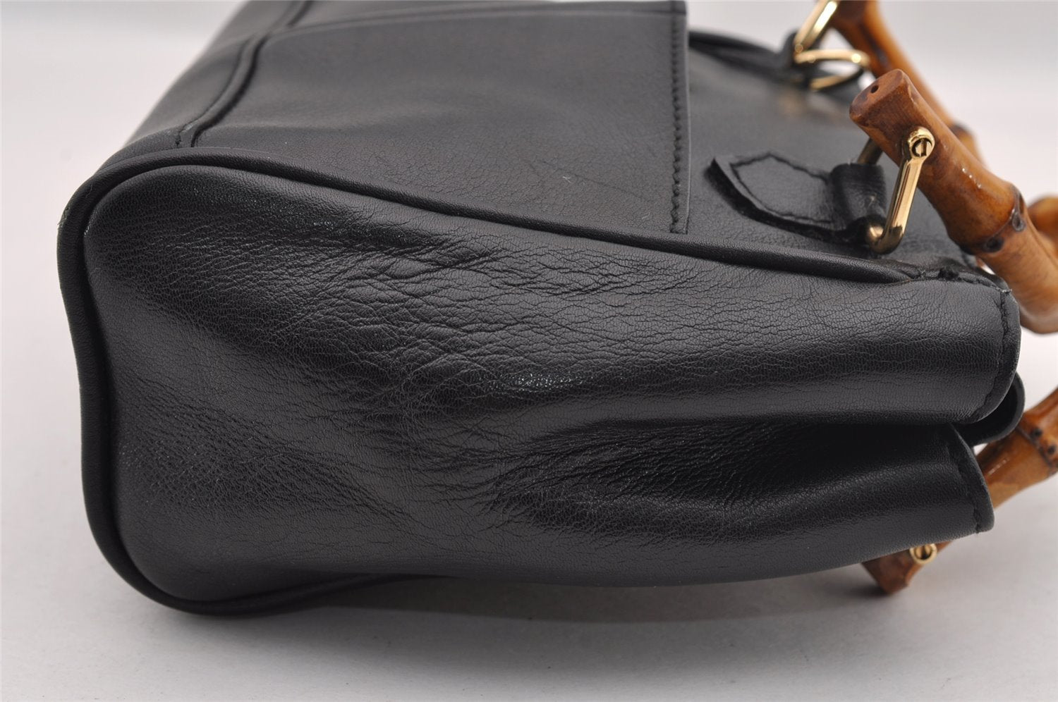 Authentic GUCCI Bamboo 2Way Hand Shoulder Cross Body Bag Leather Black 1062I