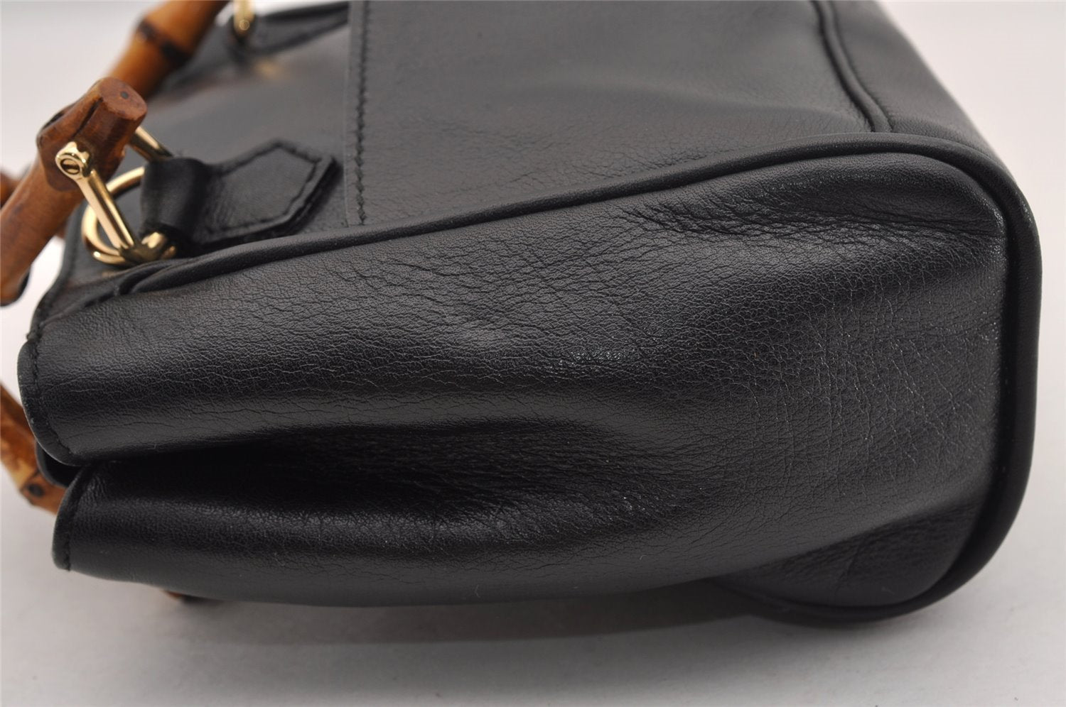 Authentic GUCCI Bamboo 2Way Hand Shoulder Cross Body Bag Leather Black 1062I