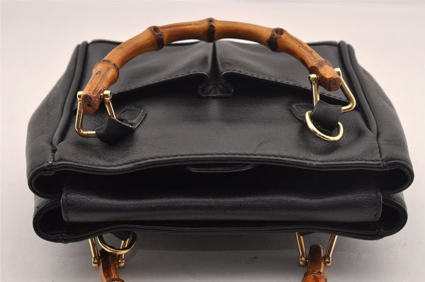 Authentic GUCCI Bamboo 2Way Hand Shoulder Cross Body Bag Leather Black 1062I