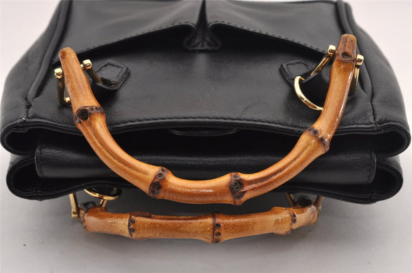 Authentic GUCCI Bamboo 2Way Hand Shoulder Cross Body Bag Leather Black 1062I