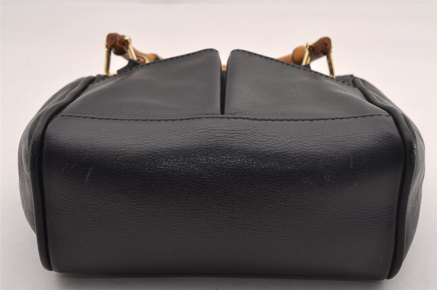 Authentic GUCCI Bamboo 2Way Hand Shoulder Cross Body Bag Leather Black 1062I