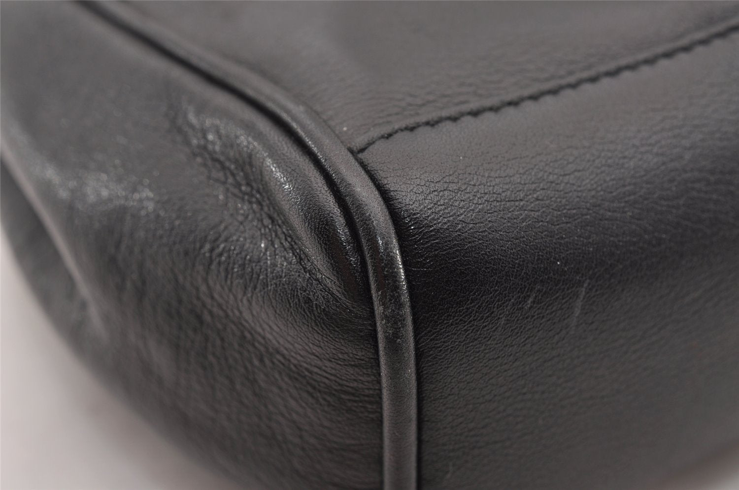 Authentic GUCCI Bamboo 2Way Hand Shoulder Cross Body Bag Leather Black 1062I