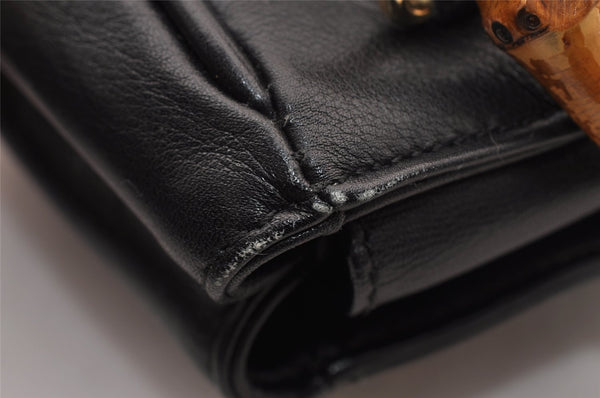 Authentic GUCCI Bamboo 2Way Hand Shoulder Cross Body Bag Leather Black 1062I