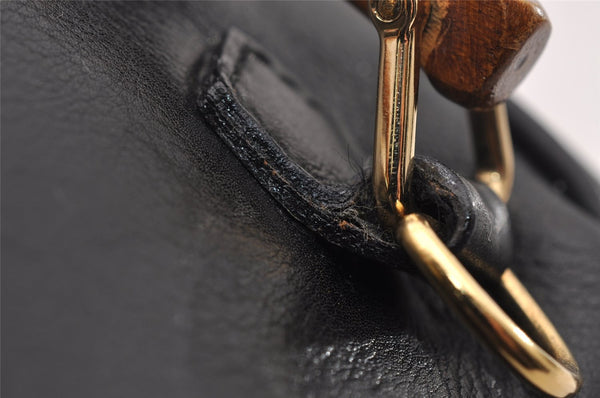 Authentic GUCCI Bamboo 2Way Hand Shoulder Cross Body Bag Leather Black 1062I