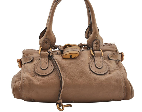 Authentic Chloe Paddington Vintage Leather Shoulder Hand Bag Purse Beige 1063I