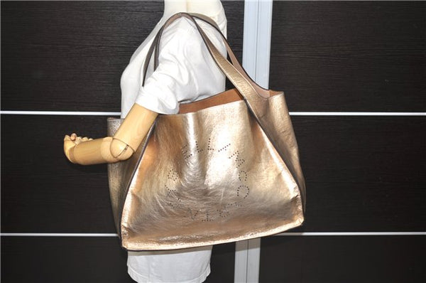 Authentic Stella McCartney Punching Tote Bag Leather Gold 1068D