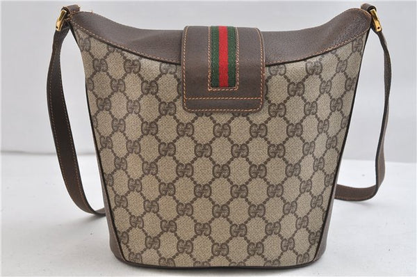 Authentic GUCCI Web Sherry Line Shoulder Cross Bag GG PVC Leather Brown 1070D