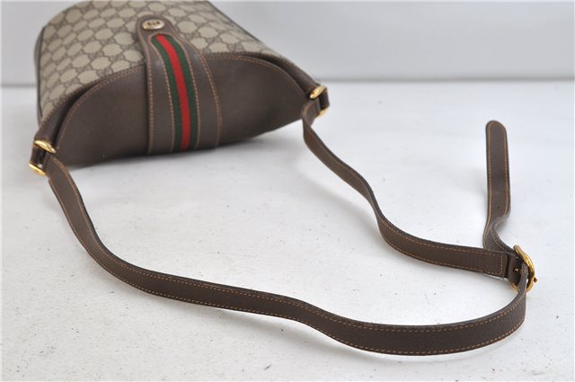 Authentic GUCCI Web Sherry Line Shoulder Cross Bag GG PVC Leather Brown 1070D