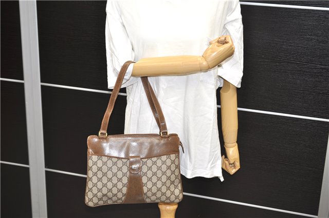 Authentic GUCCI Hand Shoulder Bag GG PVC Leather Brown 1073D