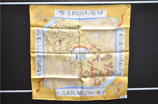 Auth HERMES Petit Carre 40 Scarf Handkerchief "Neige d'Antan" Silk Yellow 1075E