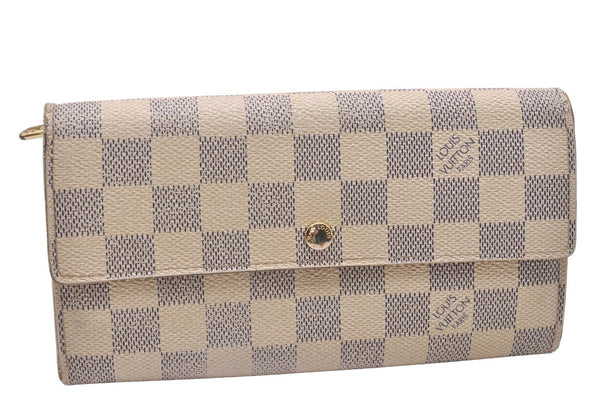 Authentic Louis Vuitton Damier Azur Portefeuille Sarah Wallet N61735 LV 1075I