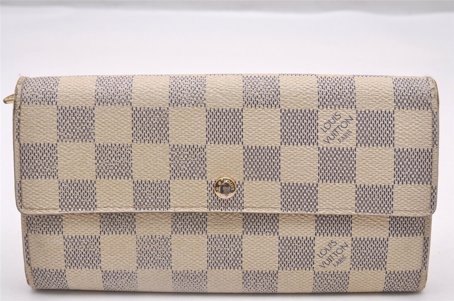 Authentic Louis Vuitton Damier Azur Portefeuille Sarah Wallet N61735 LV 1075I