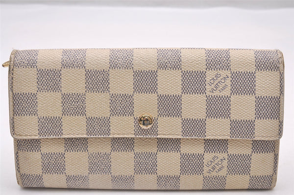 Authentic Louis Vuitton Damier Azur Portefeuille Sarah Wallet N61735 LV 1075I