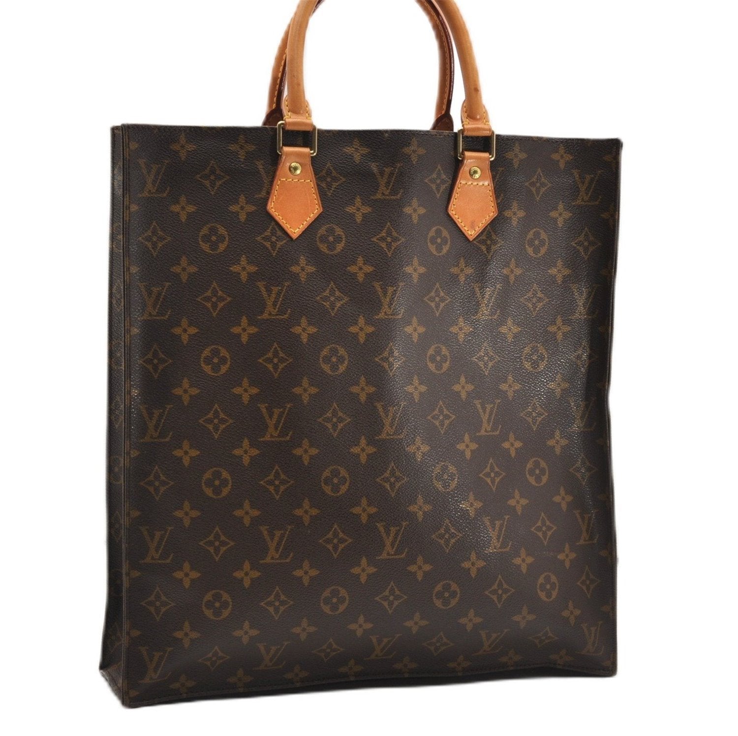 Authentic Louis Vuitton Monogram Sac Plat Hand Tote Bag M51140 LV 1076G