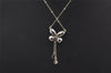 Auth Christian Dior Silver Tone Bijou Butterfly Chain Pendant Necklace 1084I