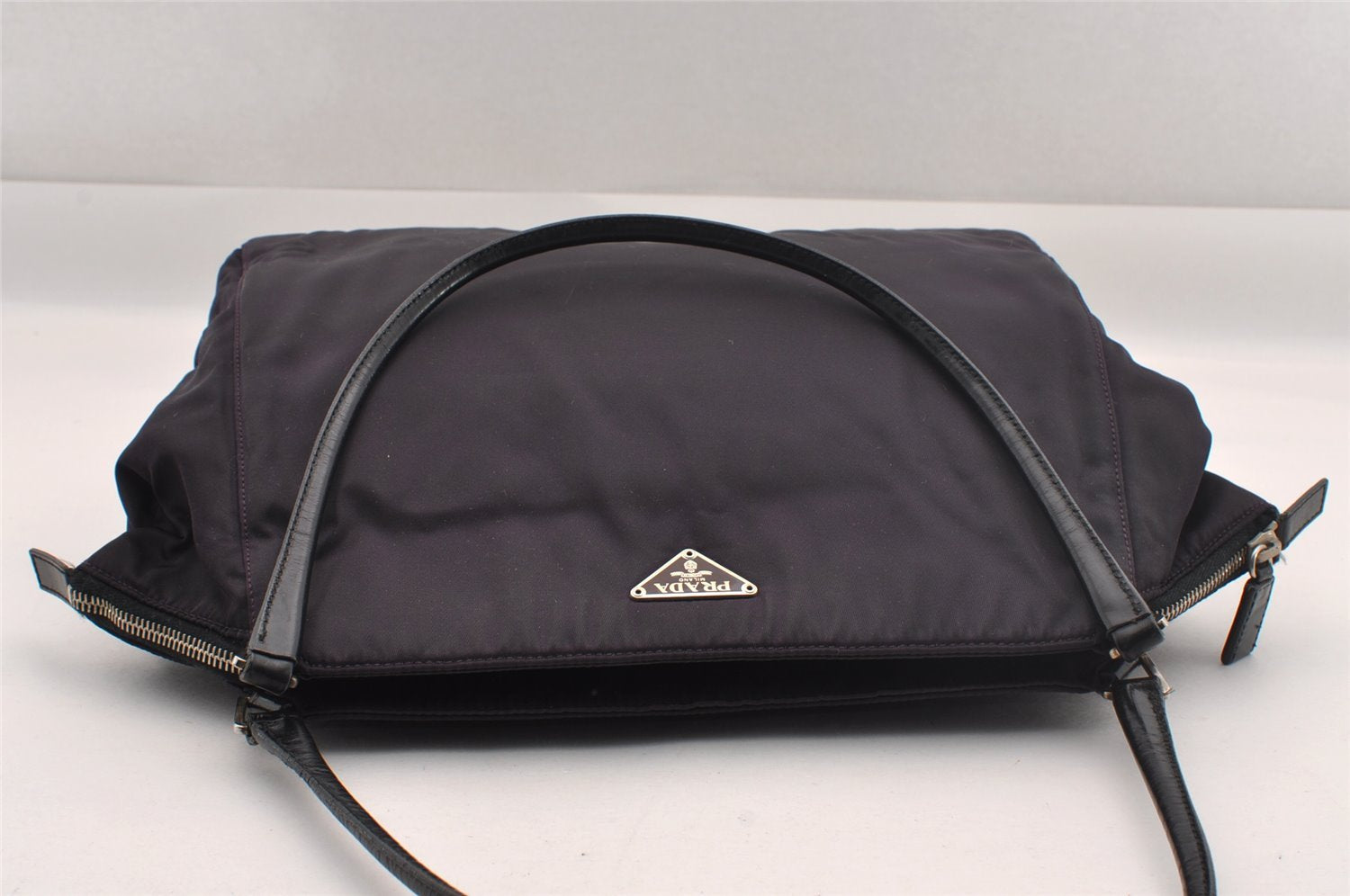 Authentic PRADA Nylon Tessuto Leather Shoulder Tote Bag B11093 Purple 1085I