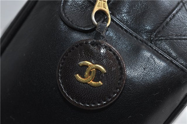 Authentic CHANEL Calf Skin Matelasse Vanity Hand Bag Black CC 1086D