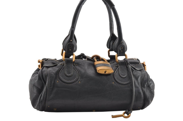 Authentic Chloe Paddington Vintage Leather Shoulder Hand Bag Purse Black 1086I