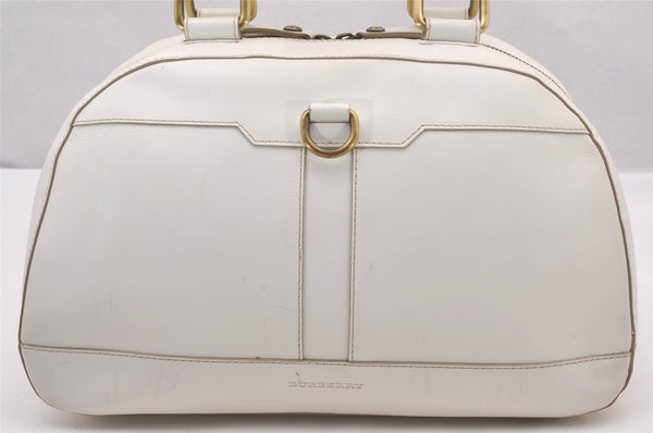 Authentic BURBERRY Vintage Leather Hand Boston Tote Bag White 1087I