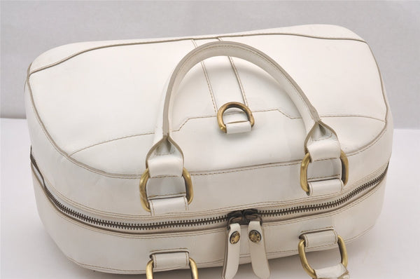 Authentic BURBERRY Vintage Leather Hand Boston Tote Bag White 1087I