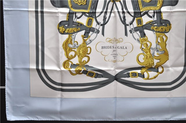 Authentic HERMES Carre 90 Scarf "BRIDES de GALA par" Silk Light Blue Box 1088D