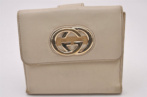 Authentic GUCCI Sherry Line Double G Bifold Wallet Leather 162759 White 1089I