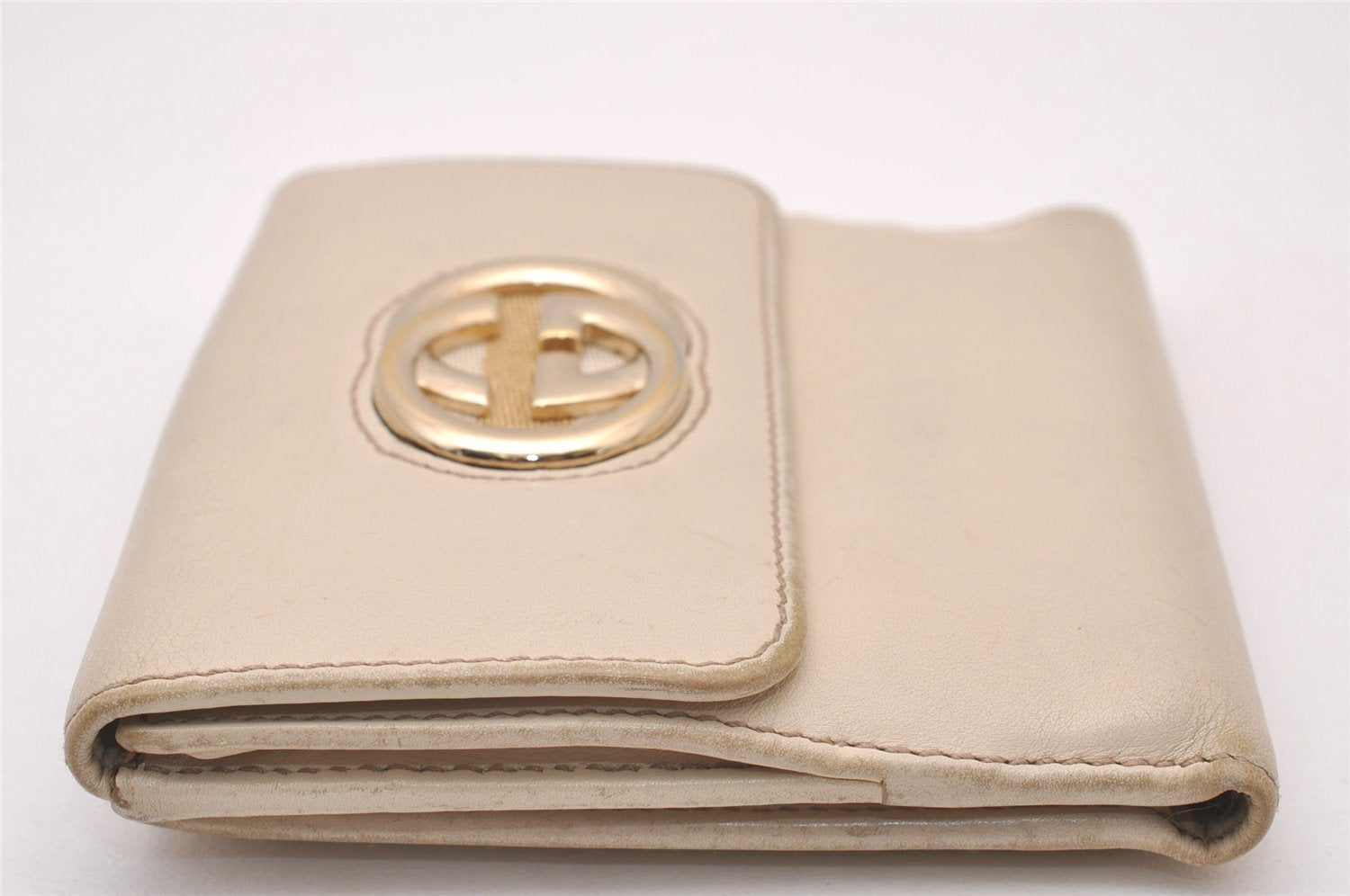 Authentic GUCCI Sherry Line Double G Bifold Wallet Leather 162759 White 1089I