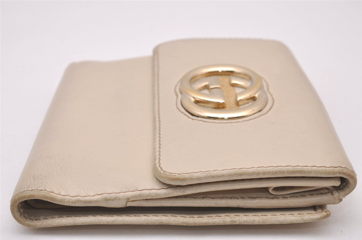 Authentic GUCCI Sherry Line Double G Bifold Wallet Leather 162759 White 1089I