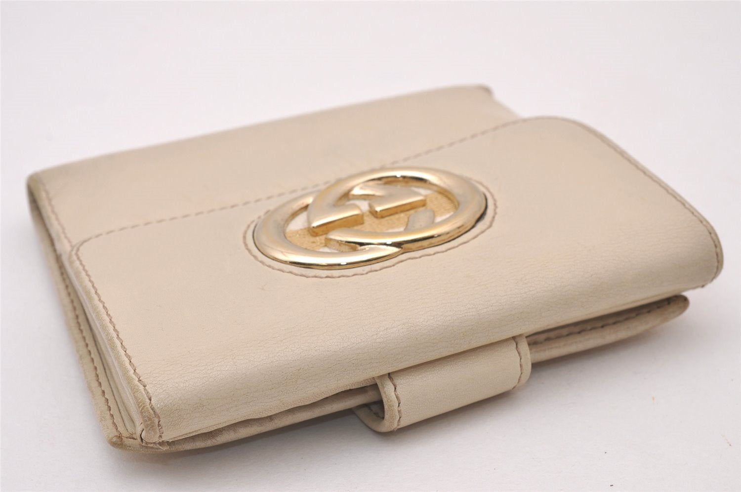 Authentic GUCCI Sherry Line Double G Bifold Wallet Leather 162759 White 1089I