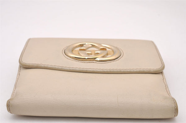 Authentic GUCCI Sherry Line Double G Bifold Wallet Leather 162759 White 1089I