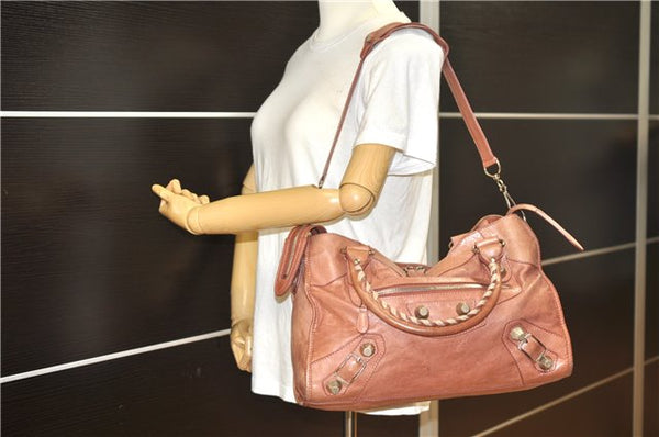 Authentic BALENCIAGA Giant City 2Way Shoulder Hand Bag Leather 173084 Pink 1091F