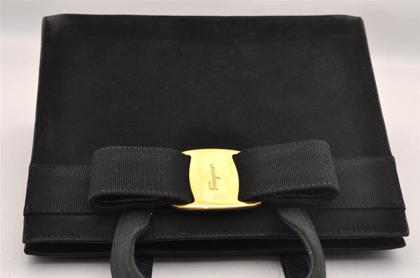 Authentic Salvatore Ferragamo Vara Ribbon Suede 2Way Hand Bag Black SF 1091I