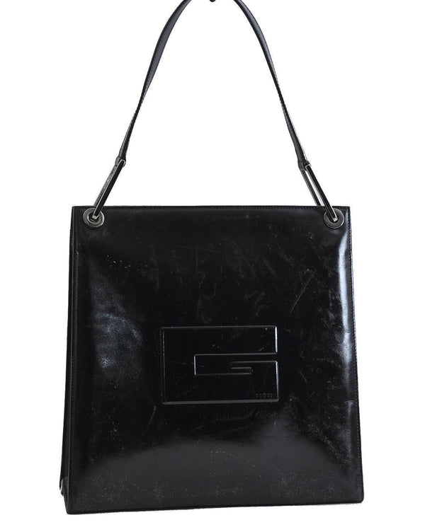 Authentic GUCCI Shoulder Tote Bag Leather Black 1092C