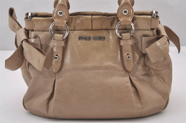 Authentic MIU MIU Vitello Lux Leather 2Way Shoulder Hand Bag RNN955 Beige 1093I